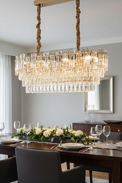 Ünal Aydınlatma Artemis Gold 90 cm Kristal Modern Avize – Yemek Masası Salon