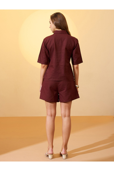 Globus By Styli Embroidered Border Shirt and Mini Shorts Resort Co-Ords