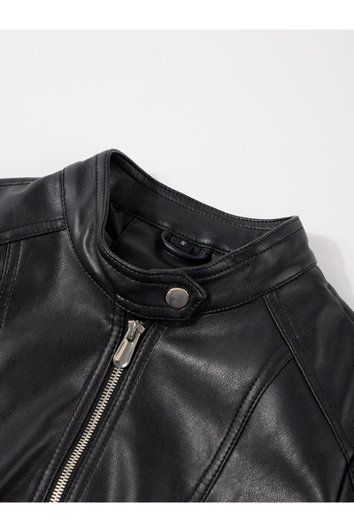 Take Two By Styli Black Solid Zip Up Biker Jacket