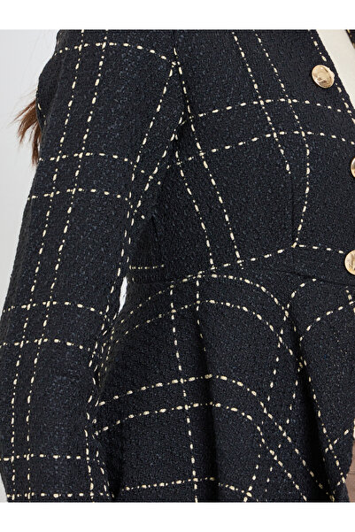 Take Two By Styli Black Tweed Buttoned Jacket