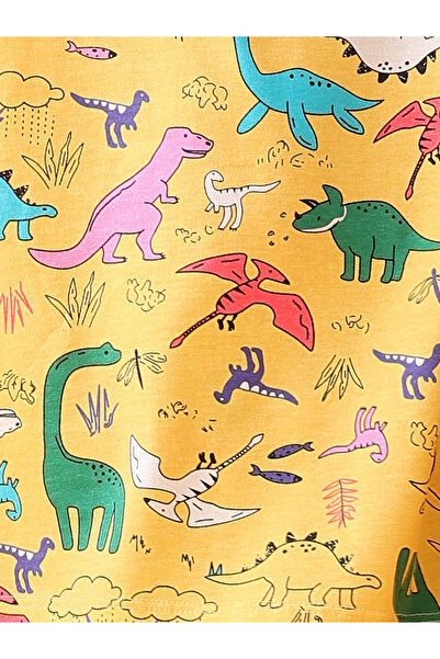 Anthrilo By Styli Kids Yellow Dinosaur Print Cotton T-Shirt and Shorts Set