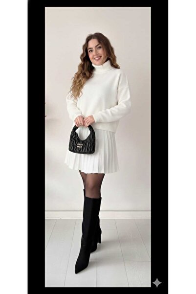 Cemre Life New Deux Women's Fleece-Lined Pleated Sweater Skirt Knitwear Set