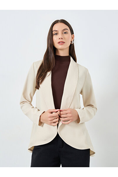 Take Two By Styli Beige Textured Front Open Blazer