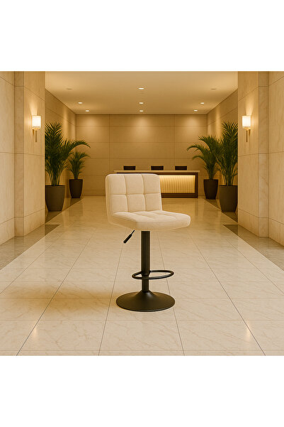 Ebticar Beige Fabric Bar Chair – Adjustable Height & Tufted Back