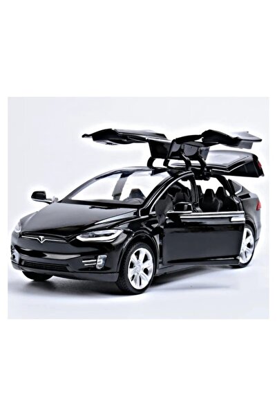 OEM Metal mechanical toy car Tesla 3V, 1:28 scale, sounds, opening doors/hood/trunk, black, 15 cm