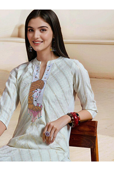 Ishin By Styli Off-White Cotton Kurta with Pant Set