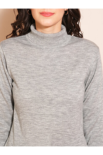 Globus By Styli Women Grey Melange Turtle Neck Sweater