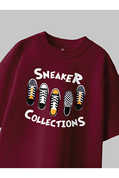 CODEZ By Styli Kids Burgundy Sneaker Print Oversized T-Shirt