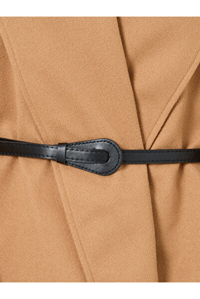 Take Two By Styli Mustard Wool Like Belted Wrap Coat