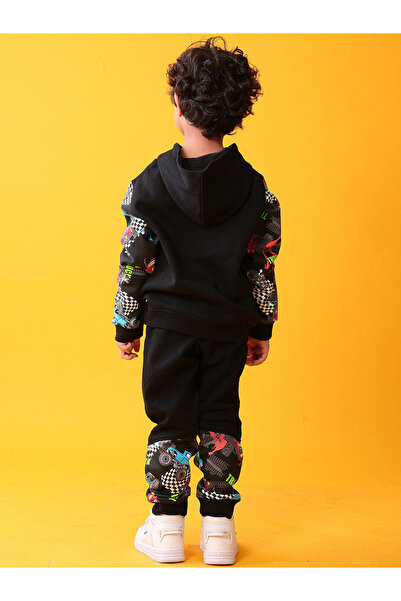 Anthrilo By Styli Boys Black Color Block Hoodie and Joggers Set