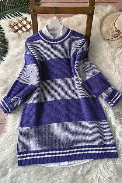MODAQU Thick Stripe Soft Sweater Tunic - Purple