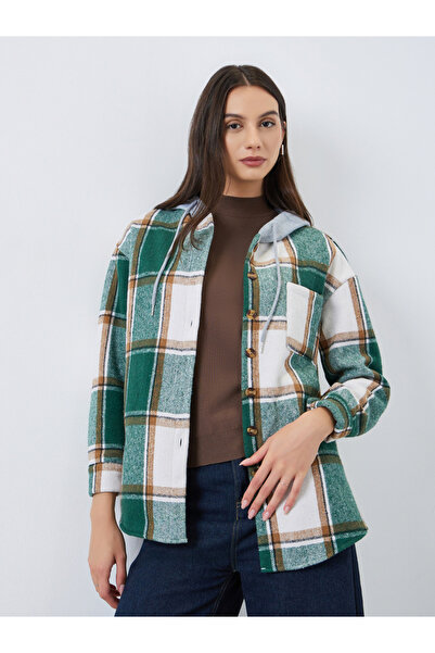 Take Two By Styli Checked Button Front Hooded Shacket