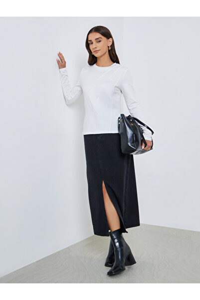 Styli White Long Sleeve T-Shirt with Pipping Detail