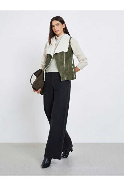 Take Two By Styli Suede Look Sleeveless Jacket with Inner Fleece