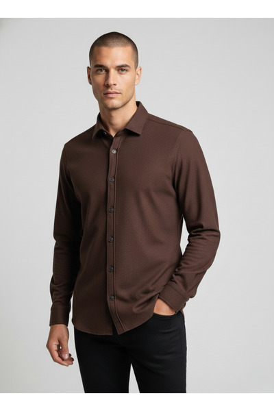 ASSENTE Men's Collared Buttoned Knitted Top Size Lycra Slim Fit Shirt