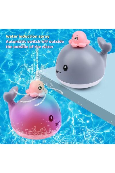 SYOSI Baby Whale Bath Toy — 4 Spray Modes, Light-Up Waterproof Fountain, Ages 6–18 months, Gray