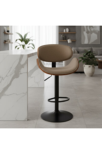 Ebticar Brown Fabric & Wood Bar Chair – Shell Back Design