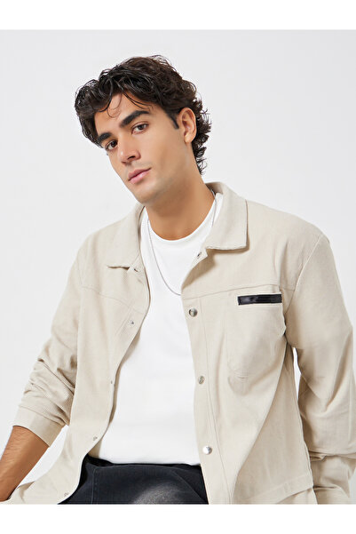 Take Two By Styli Men Pocket Detail Metal Snap Button Corduroy Jacket