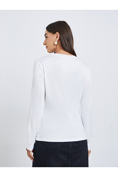 Styli White Long Sleeve T-Shirt with Pipping Detail