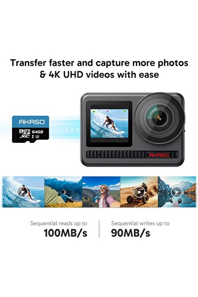 AKASO 64GB microSDXC U3 Memory Card with Adapter, Up to 100MB/s, UHS-I C10