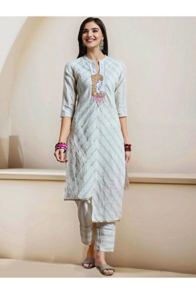 Ishin By Styli Off-White Cotton Kurta with Pant Set