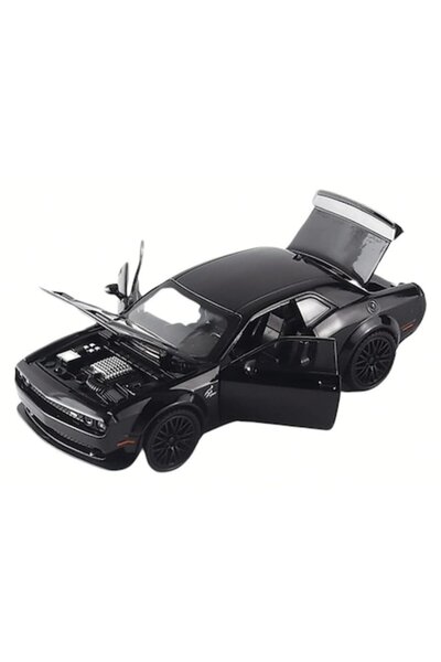 OEM Metal toy car Dodge Challenger, 1:32 scale, sounds, opening doors/hood/trunk, black, 15 cm