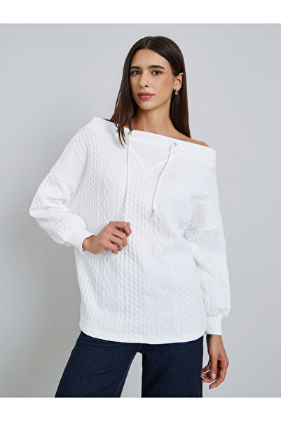 Take Two By Styli Textured Off Shoulder Long Sleeve Sweatshirt