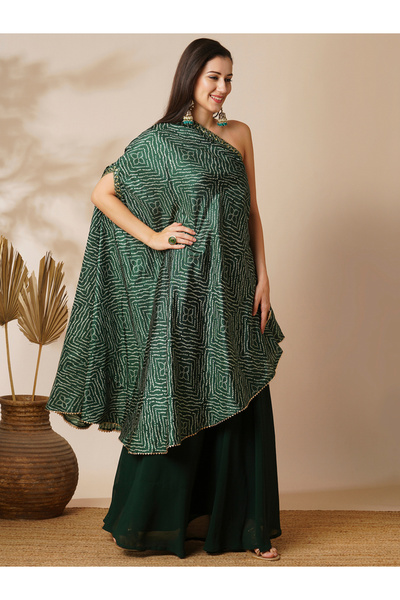 Globus By Styli Bandhani Print One Shoulder Tunic and Georgette Skirt Fusion Co-Ords