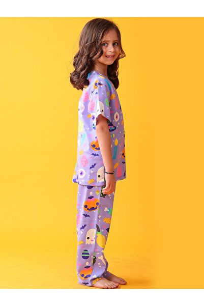 Anthrilo By Styli Girls Halloween Print Cotton T-Shirt and Pants Set