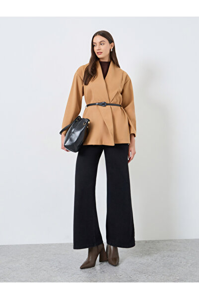 Take Two By Styli Mustard Wool Like Belted Wrap Coat
