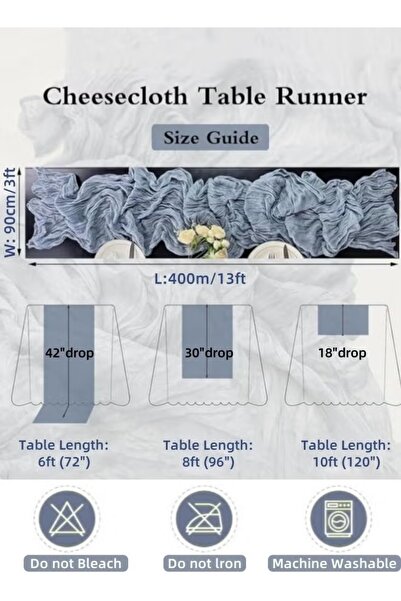 Generic Table Runner 90 x 400cm Cheesecloth Table Runner Table Cover Romantic Table Decor Centerpieces