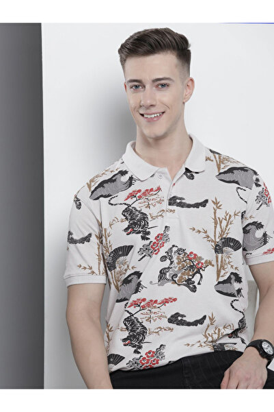 The Indian Garage Co By Styli Men Beige Animal Print Polo