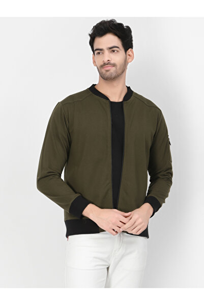 PAUSE By Styli جاكيت رجالي زيتوني بقصّة عادية وحواف متباينة