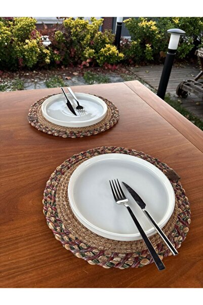 Home Inn Home Textile Natural Style Green Red Color Round 2-Piece Placemat Set – for Stylish Table Presentations – 33X33 cm