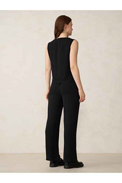 Outzidr By Styli Black Solid Waistcoat and Trousers Co-Ords