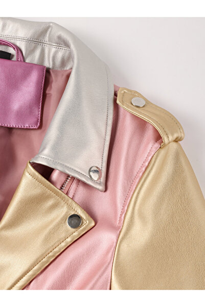 Take Two By Styli Color Block Zip Up Biker Jacket
