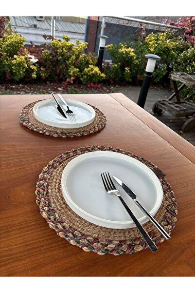 Home Inn Home Textile Natural Style Green Red Color Round 2-Piece Placemat Set – for Stylish Table Presentations – 33X33 cm