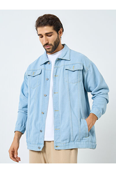 Styli Men Oversized Denim Jacket with Pockets