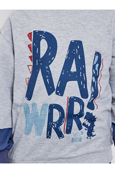 Styli Graphic Print Sweatshirt with Dino Sleeve Detail