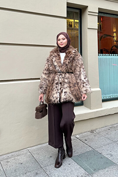 LOCCO Women's Leopard Belt Detail Fur Brown