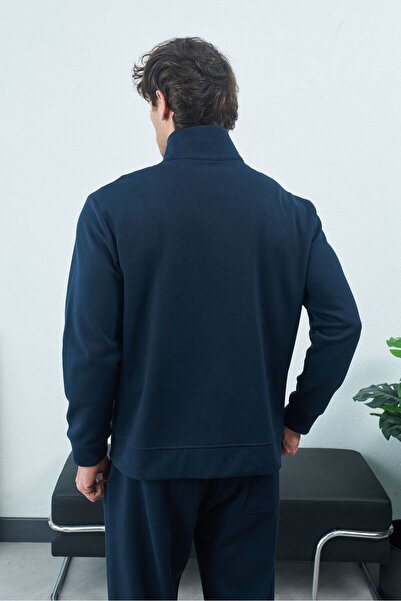 TÜZeMEN Textured Mock Neck Double Zipper Sweat Jacket