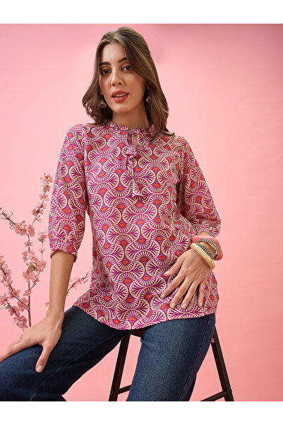 Globus By Styli Tie-Up Neck Ethnic Print Workwear Tunic