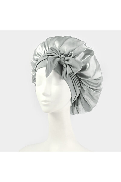 OEM Satin sleep cap, adjustable straps for a secure fit, protects curly, wavy, or straight hair, gray