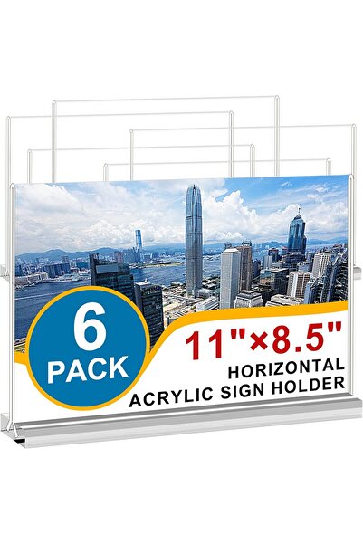 Slasa حامل لافتات أكريليك أفقي على شكل حرف T، مزدوج الجوانب (8.5 × 11 بوصة) عبوة من 6 قطع