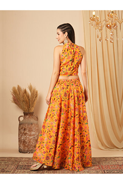 Globus By Styli Halter Neck Tassel Detail Crop Top and Maxi Skirt Co-Ords