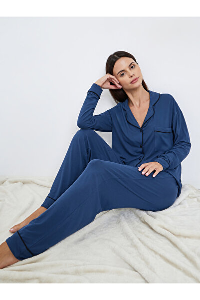 Styli Modal Piped Buttoned Shirt and Pyjama Set
