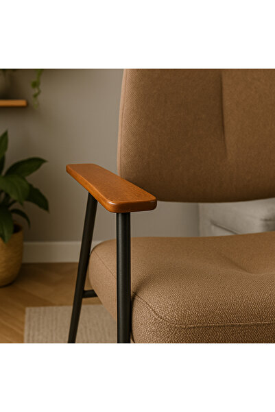 Ebticar Brown Fabric Armchair with Wooden Arms – Classic and Timeless Style