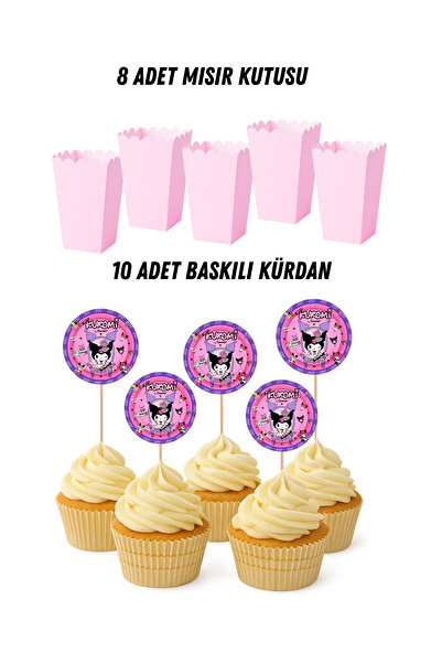 HAPPYLOOPPARTY Kuromi Temalı Doğum Günü Mısır Kutusu Baskılı Kürdan Seti