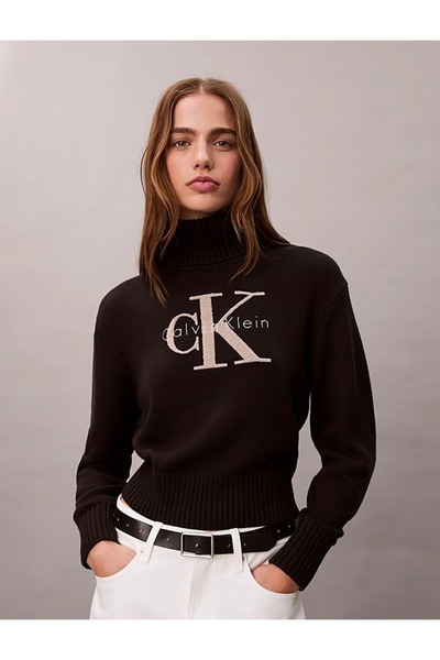 Calvin Klein CHENILLE MONOLOGO SWEATER Siyah Kadın Sweatshirt