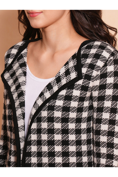 Globus By Styli Checkered Lapel Collar Cardigan Sweater